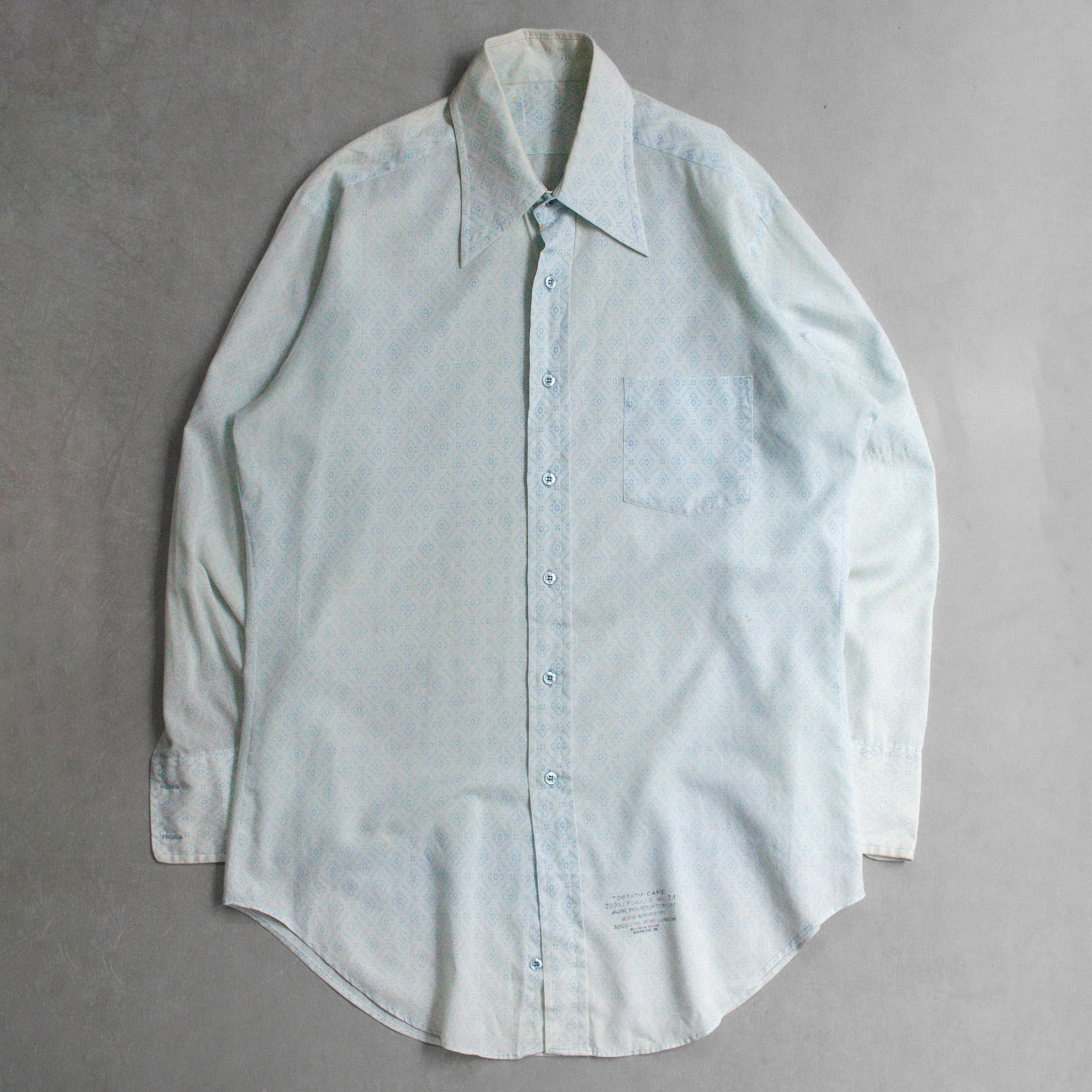 70-80S VINTAGE POINT COLLAR SHIRT 美國 淺藍 印花 箭領 長袖 襯衫