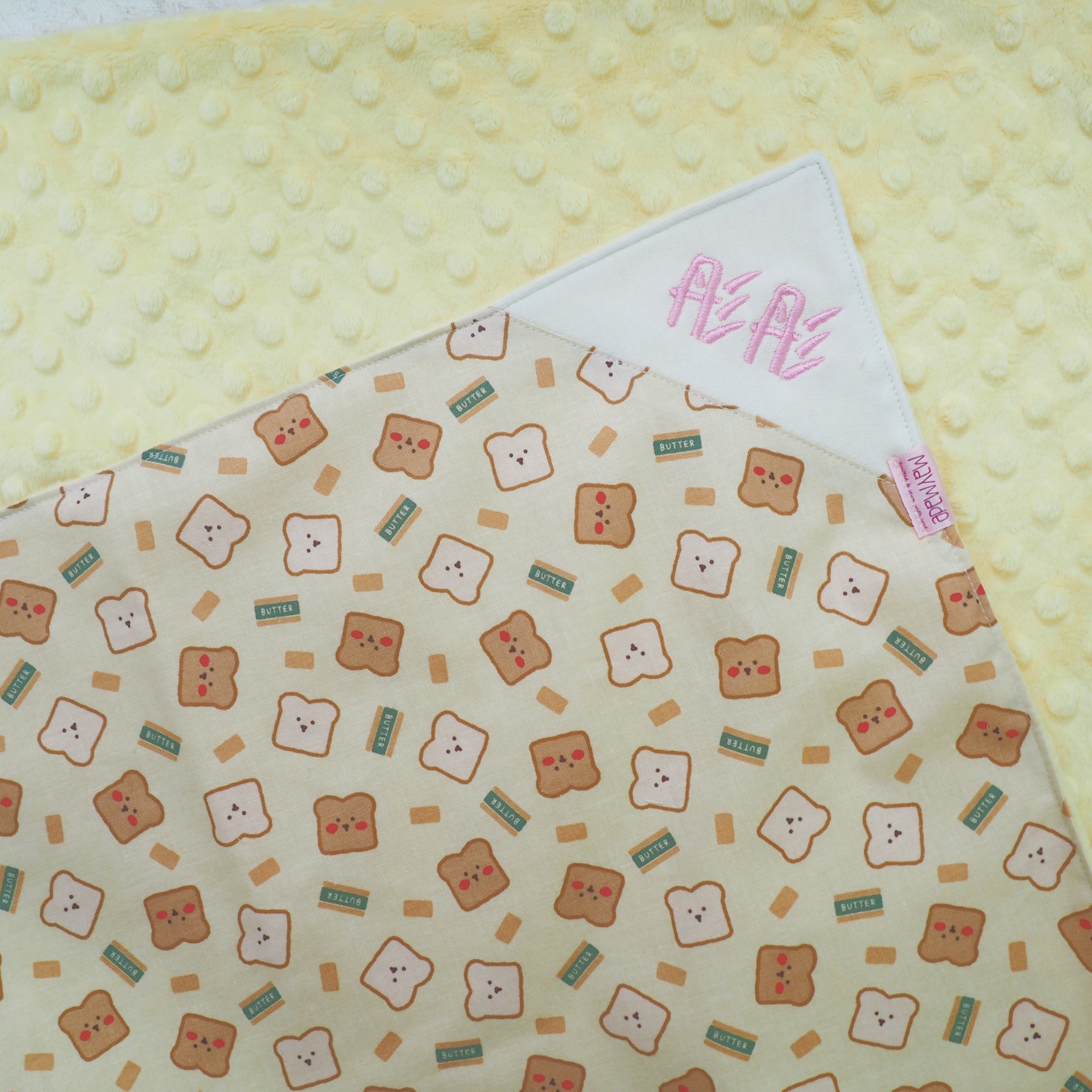 黃色麵包圖案 BB被仔 嬰兒被 可繡名