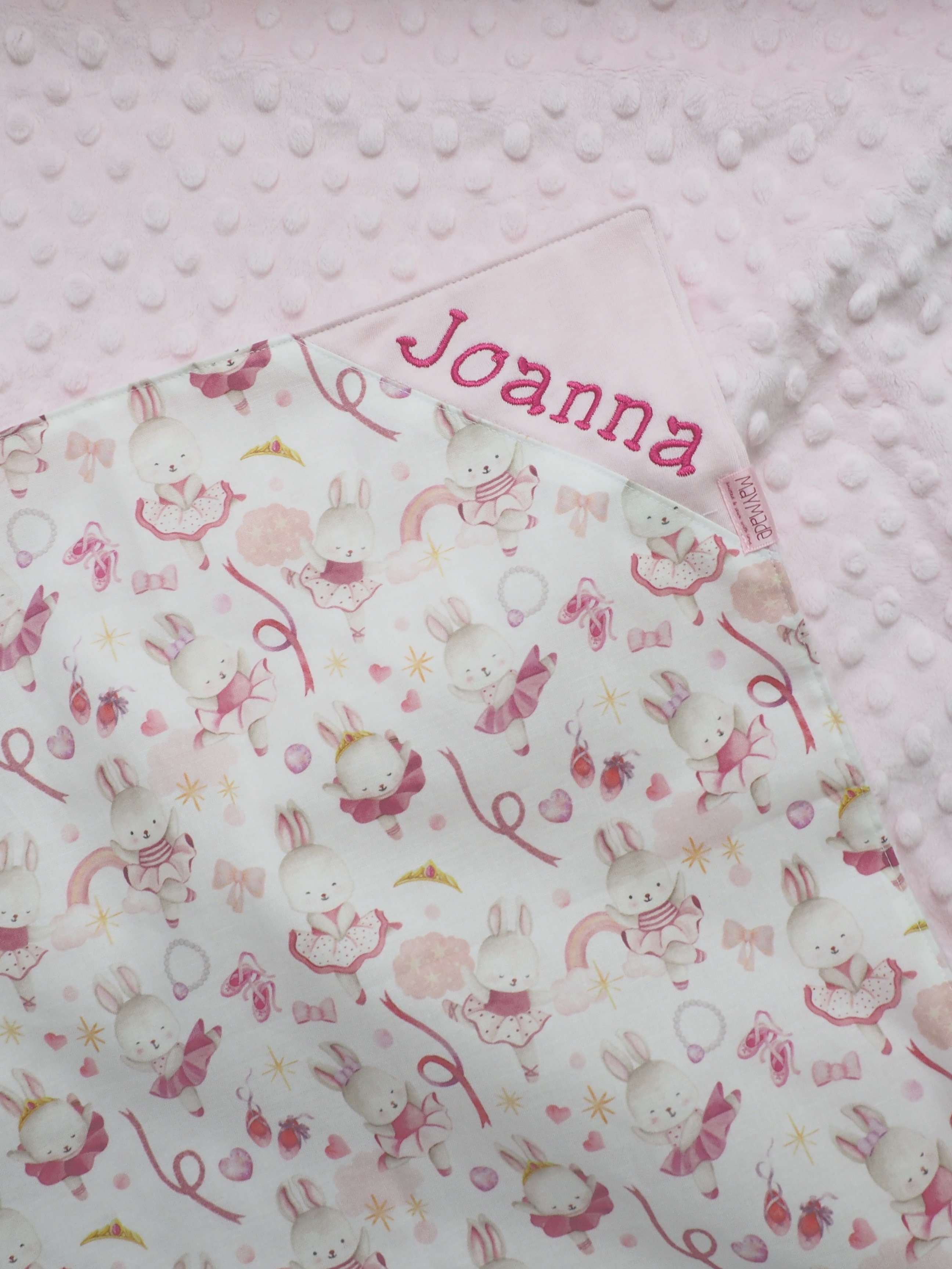 白色芭蕾兔兔圖案 BB被仔 嬰兒被 可繡名