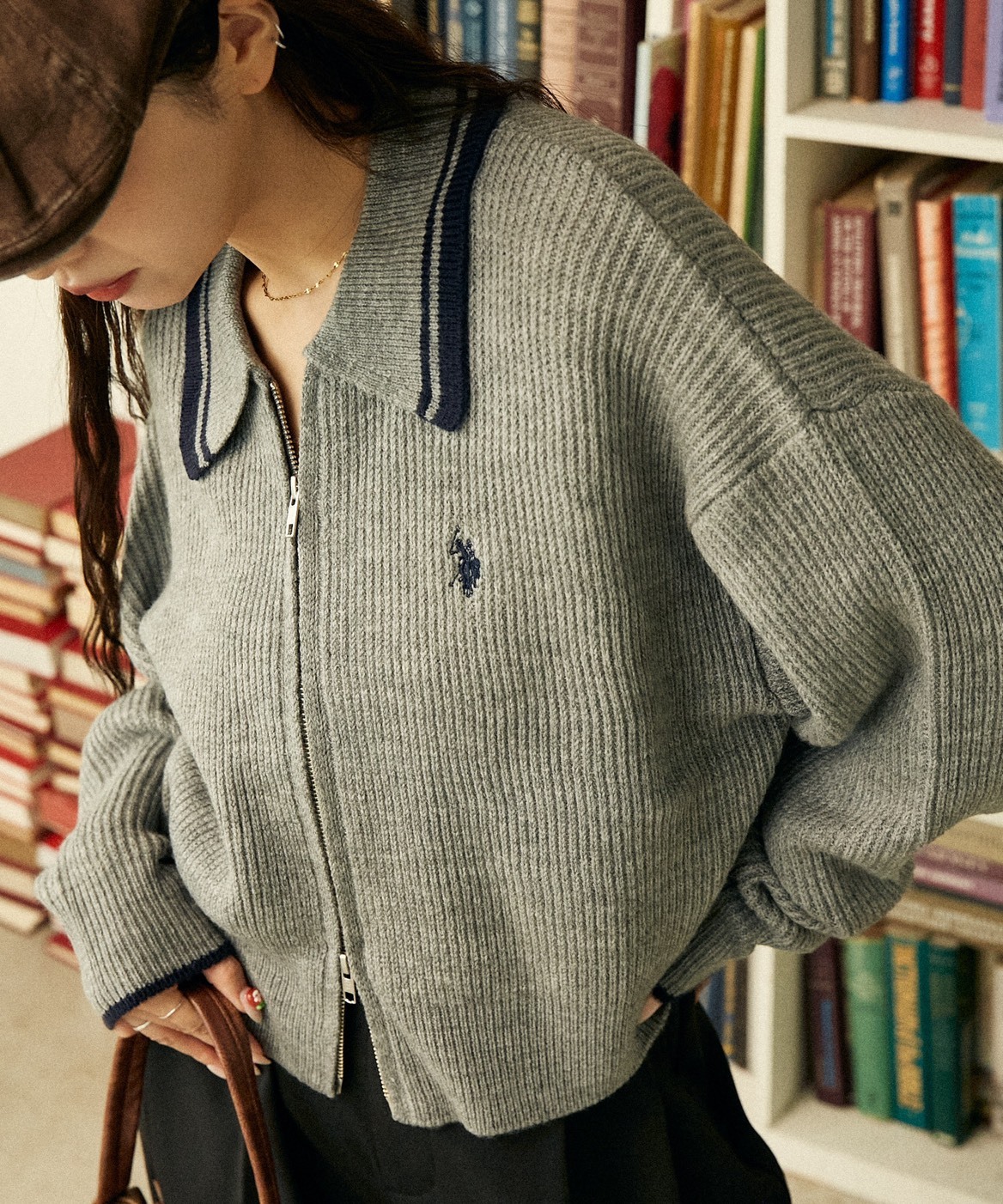 日本 U.S. POLO ASSN. x PUBLUX 聯名 刺繡 短版 線條 針織外套 4色