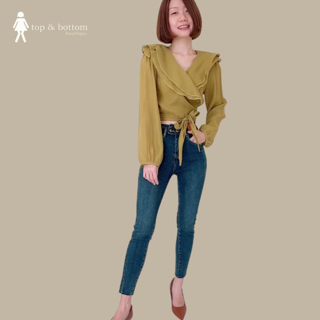 L/SLEEVE CROP WRAP BLOUSE