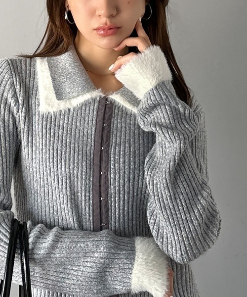 日本🇯🇵連線 Mily Bilet 雙領拼接前鉤扣開襟衫 羅紋針織 開襟衫 層次感 前鉤設計 長袖 3色(任買兩件711免運)/預購