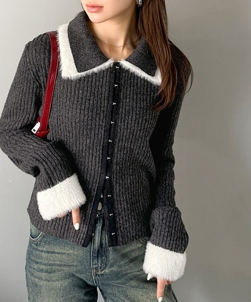 日本🇯🇵連線 Mily Bilet 雙領拼接前鉤扣開襟衫 羅紋針織 開襟衫 層次感 前鉤設計 長袖 3色(任買兩件711免運)/預購