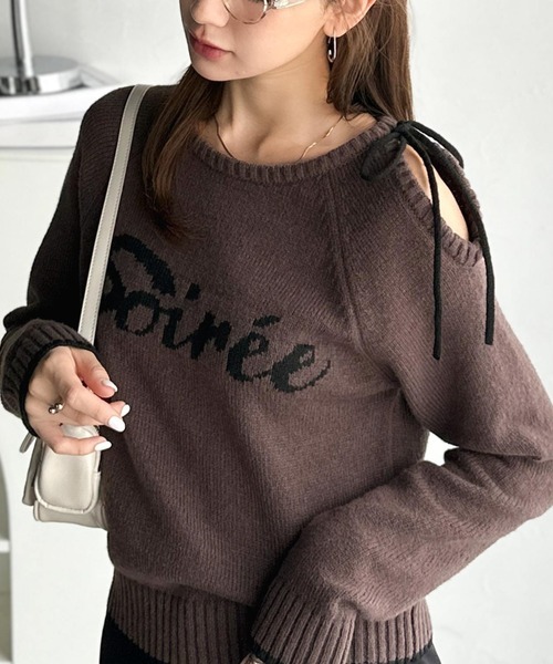 日本🇯🇵連線 Mily Bilet 單肩蝴蝶結鏤空針織套頭衫 針織 套頭衫 蝴蝶結 露肩 鏤空 長袖 3色(任買兩件711免運)/預購