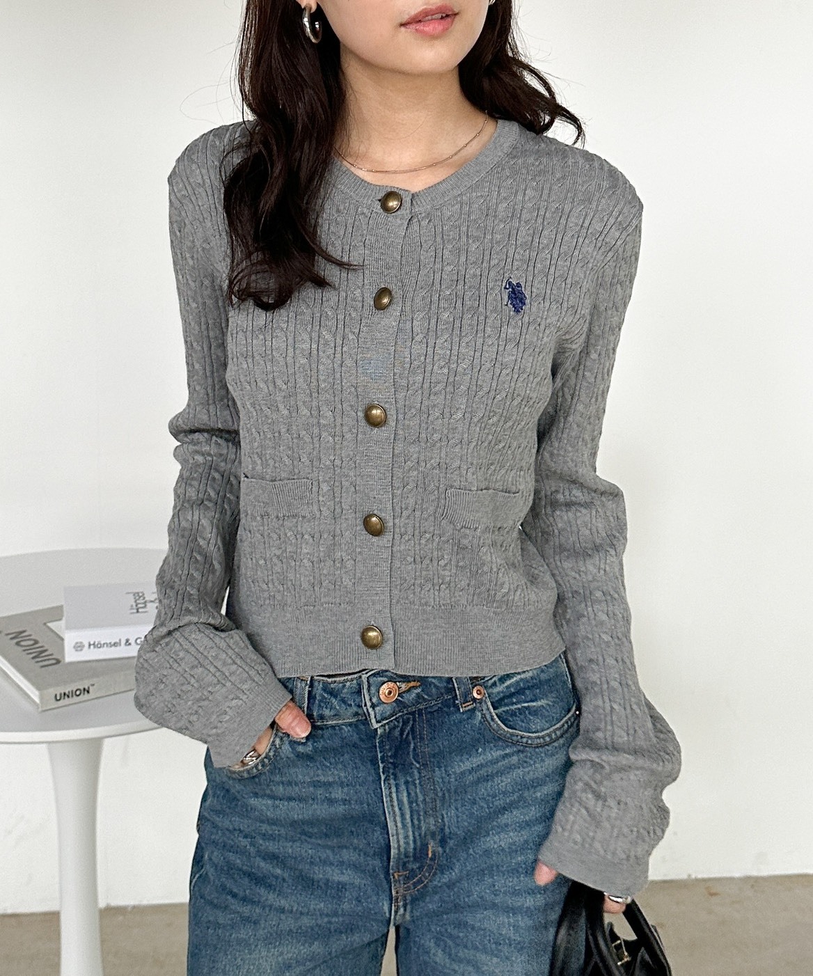 日本 U.S.POLO.ASSN 金扣 刺繡 麻花 針織 開襟衫 4色