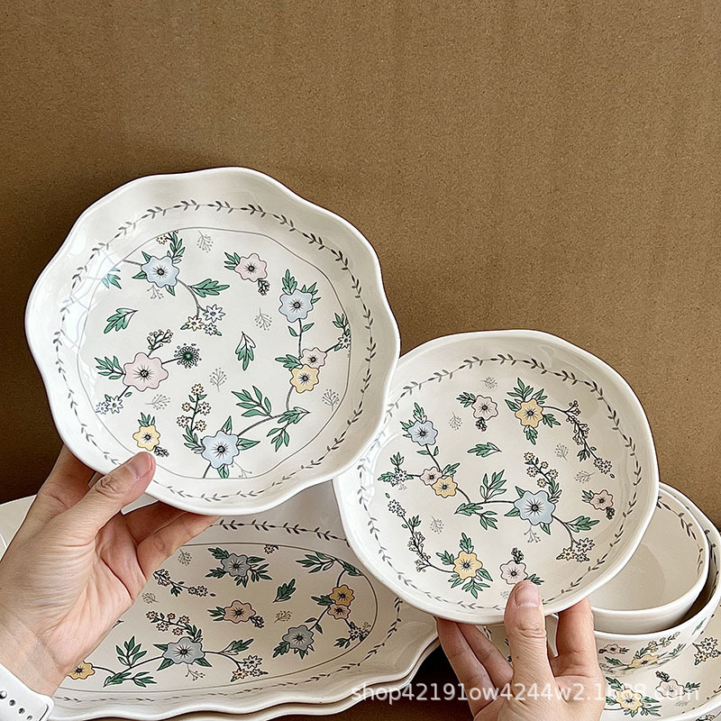 《6337》復古波浪手繪花朵碗盤