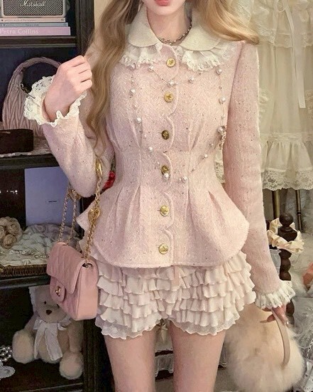 設計師家雙層領羊毛毛呢圓弧邊開釦收腰外套