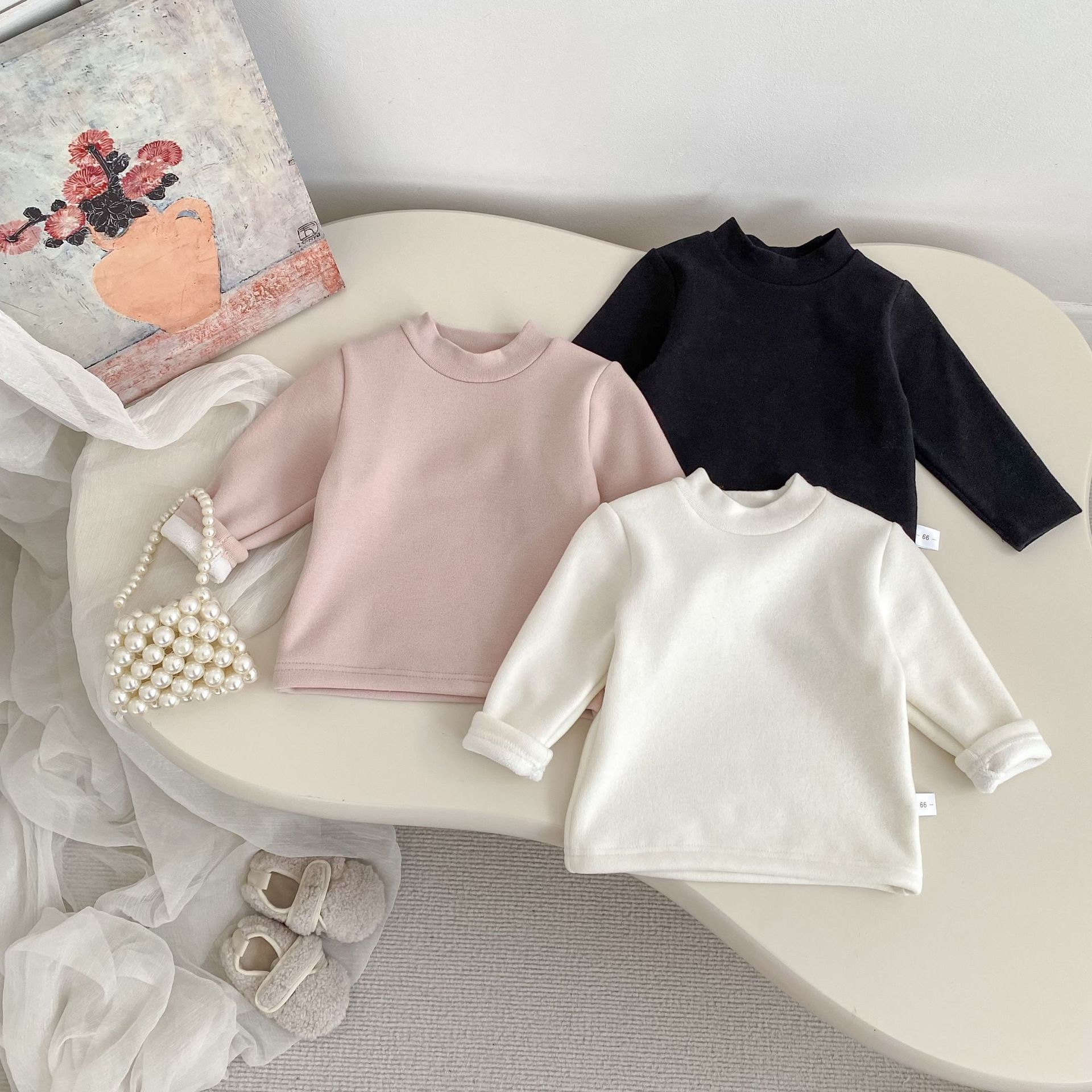 現貨120黑色｜內刷毛圓領打底上衣  ᝰ.