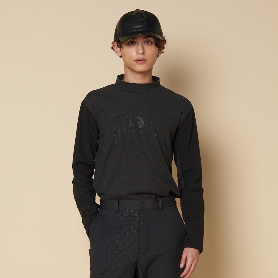 男士-拼接袖長袖小高領