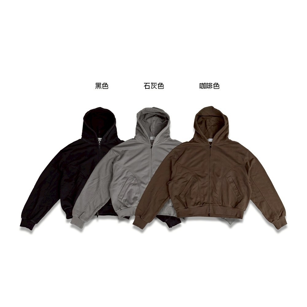 圓弧剪裁水洗寬鬆街頭連帽外套 68868