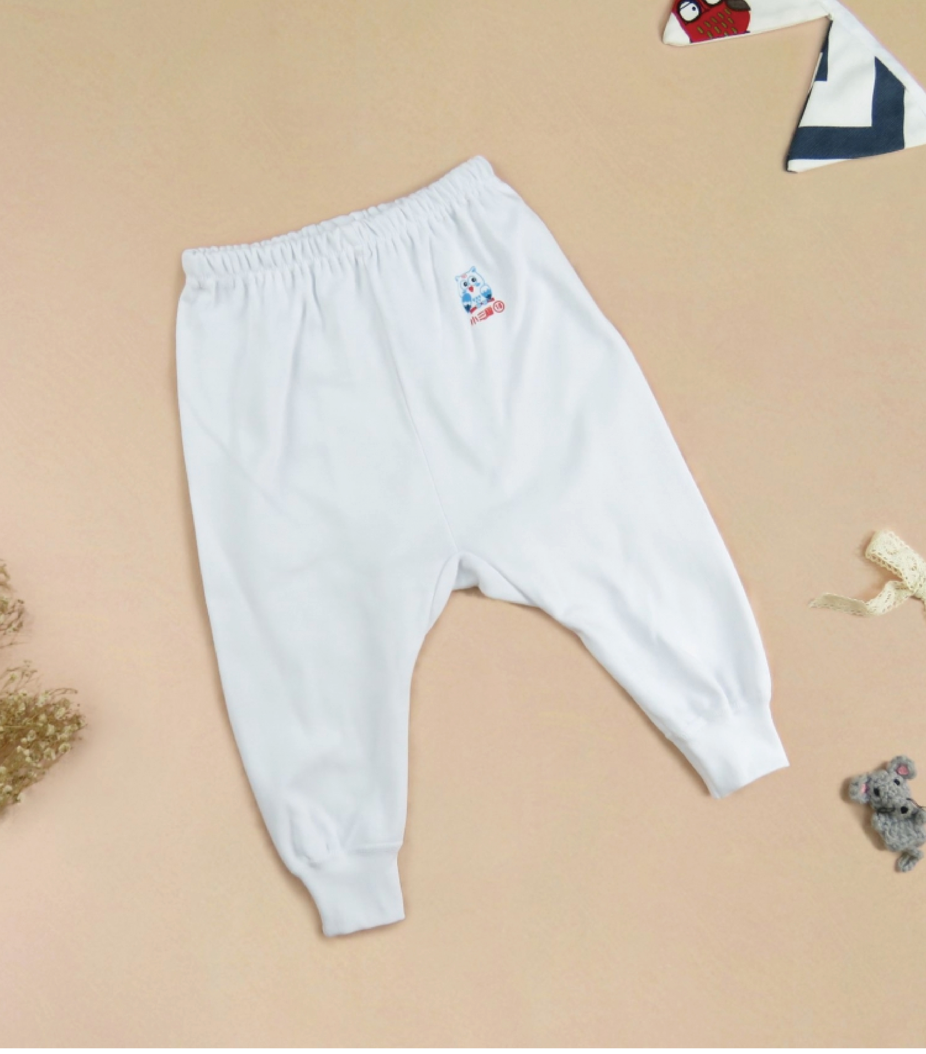 小三福 三福 兒童中厚棉束口棉褲 白色