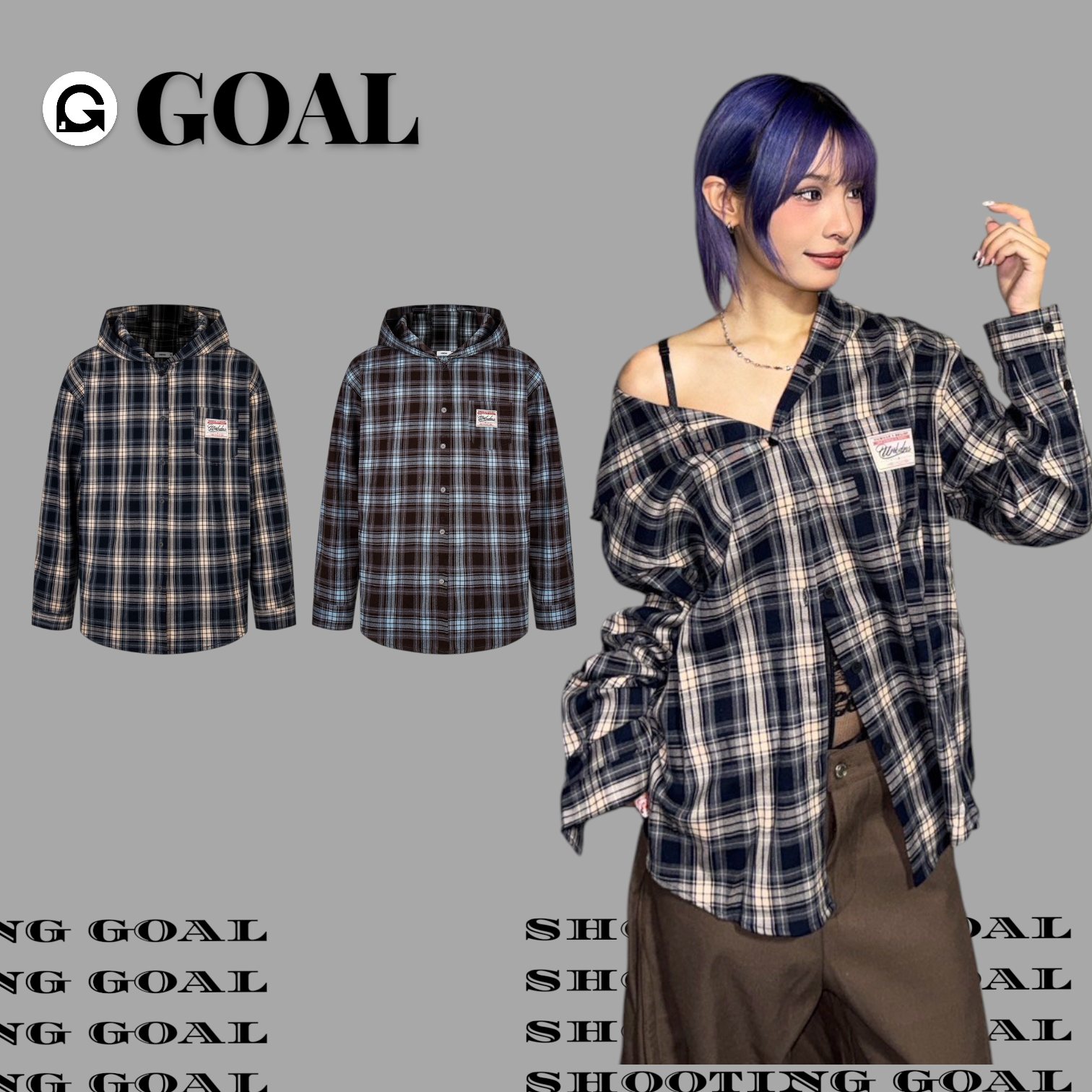 (GOAL) 美式格紋連帽襯衫 男女款 UNBD M2501