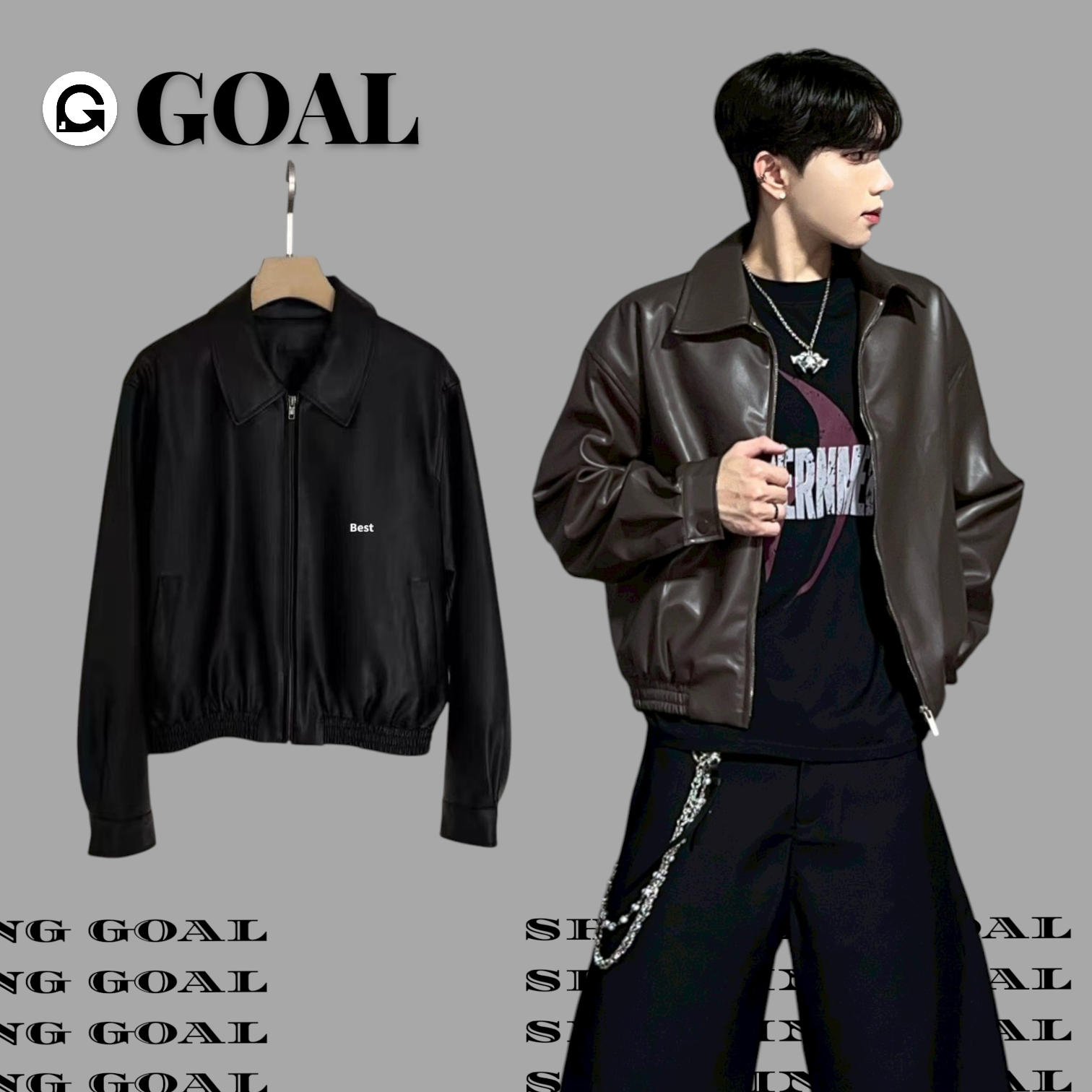 (GOAL) 素面短版皮外套 3033