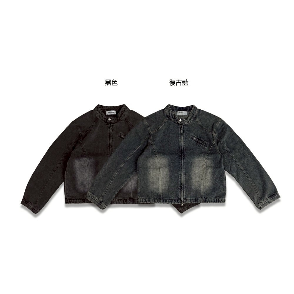 立領合身水洗牛仔外套 68841