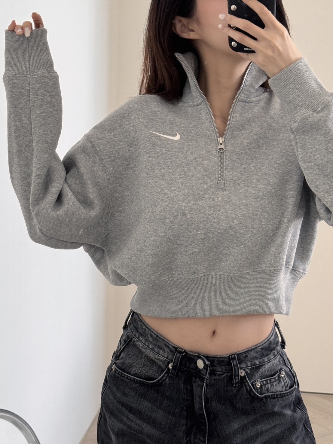 NIKE NSW PHOENIX FLEECE CROP 半拉鍊衛衣 灰