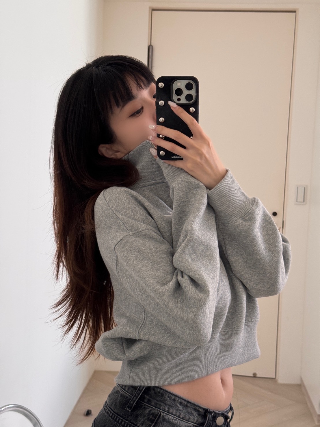 NIKE NSW PHOENIX FLEECE CROP 半拉鍊衛衣 灰