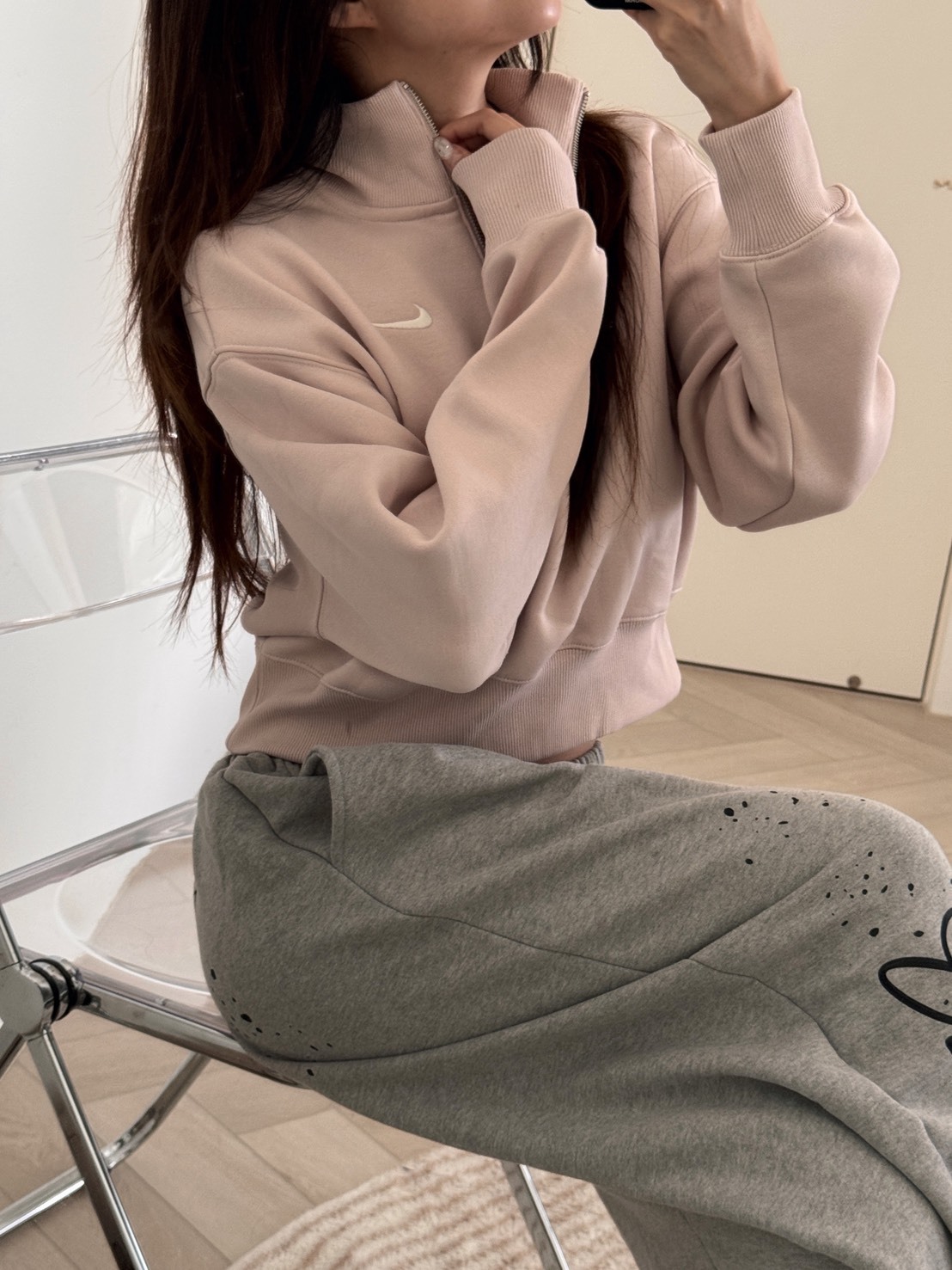 NIKE NSW PHOENIX FLEECE CROP 半拉鍊衛衣 粉