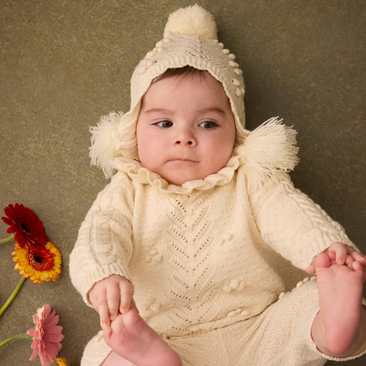 LOUISE MISHA│Isolina Beanie針織絨球毛帽．Cream