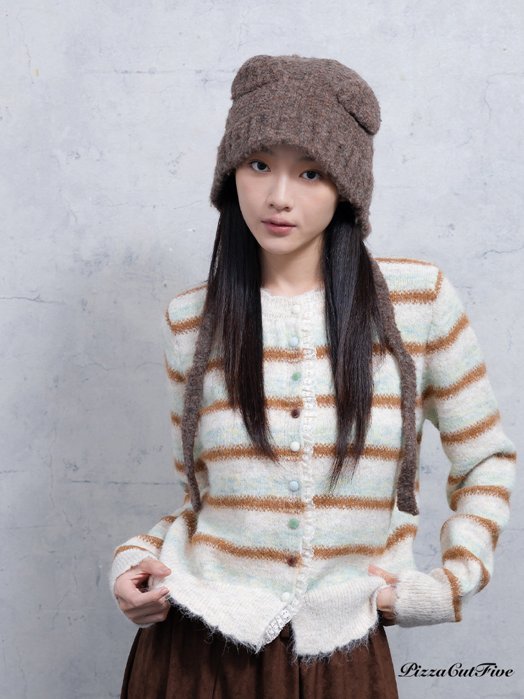 蕾絲滾邊條紋針織外套/上衣 PizzaCutFive PCF253415031