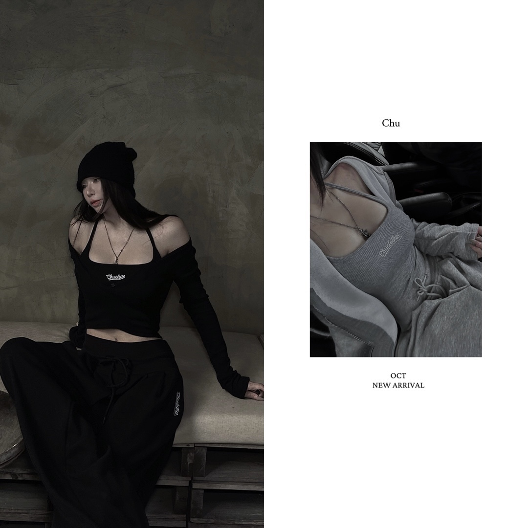 【 𝐂𝐇𝐔-𝐌𝐀𝐃𝐄 】10.30 #組合限定 ‘副乳救星’ 掛脖Bratop+長袖排扣上衣(單購區)