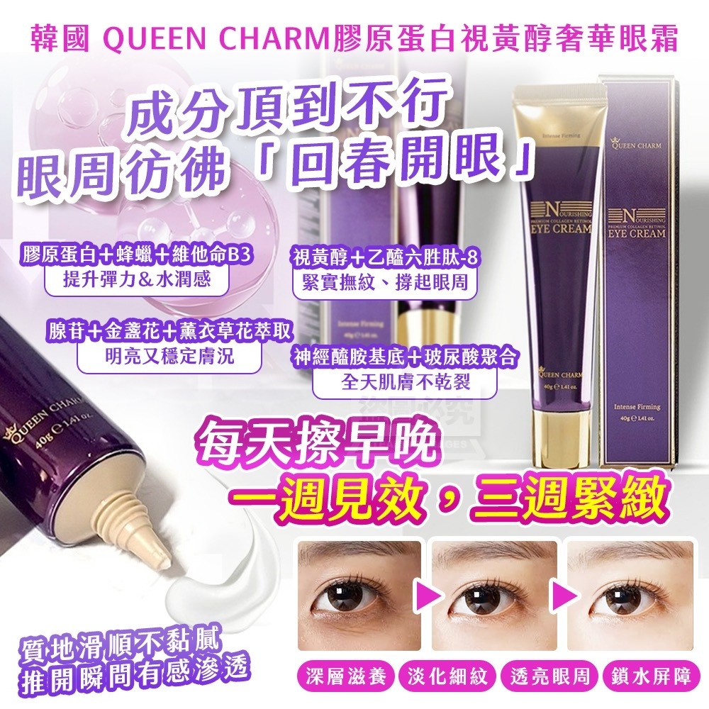 韓國QUEEN CHARM膠原蛋白視黃醇奢華眼霜40g