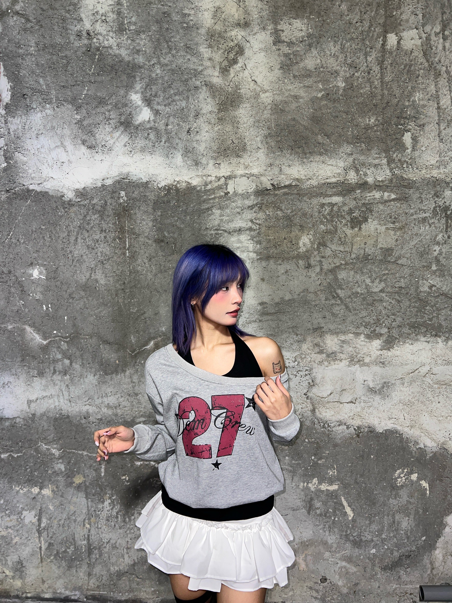 (GOAL) DCM美式學院風假兩件斜肩上衣