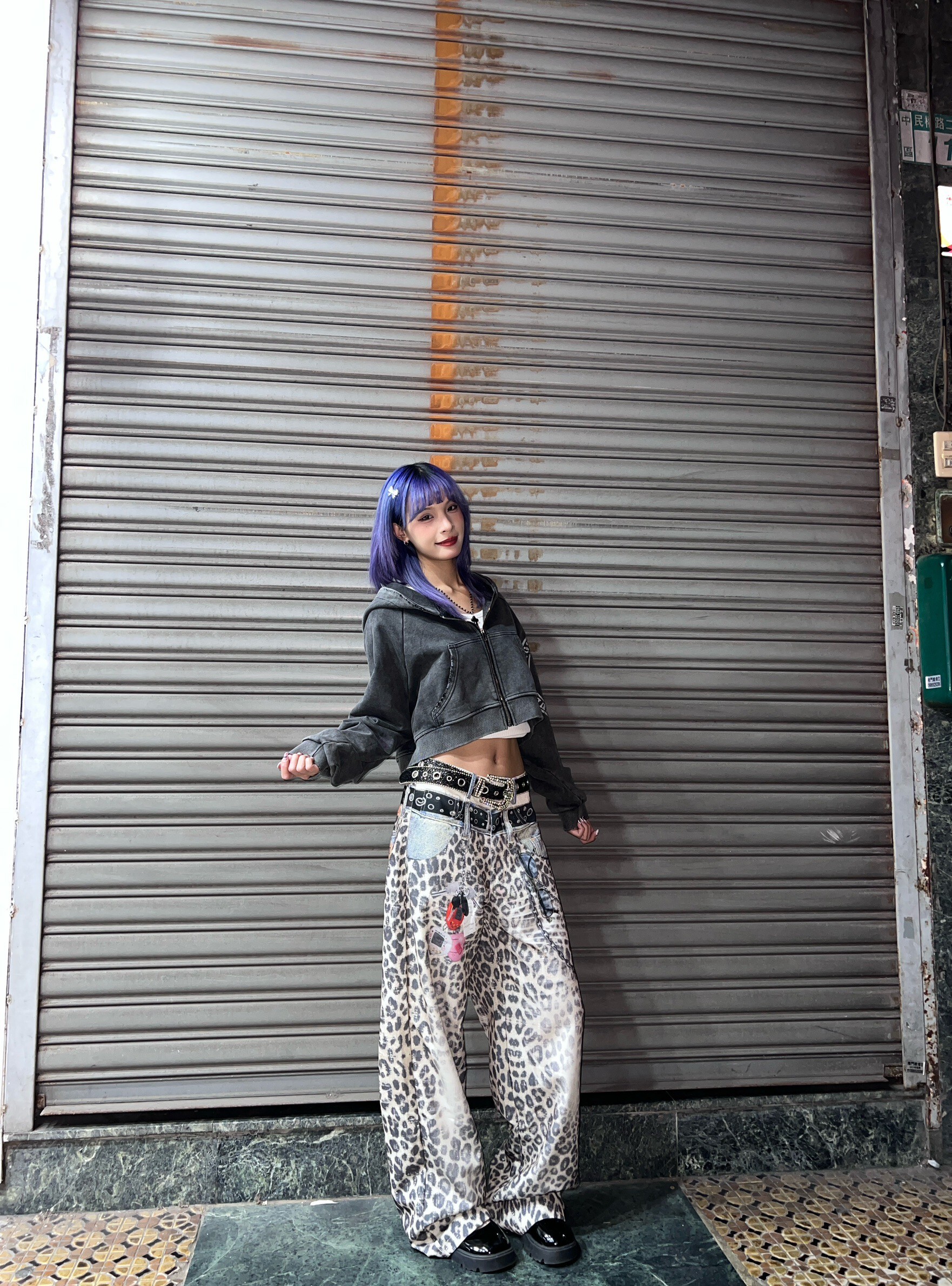 (GOAL) 美式復古3D印花豹紋闊腿褲 SP0238