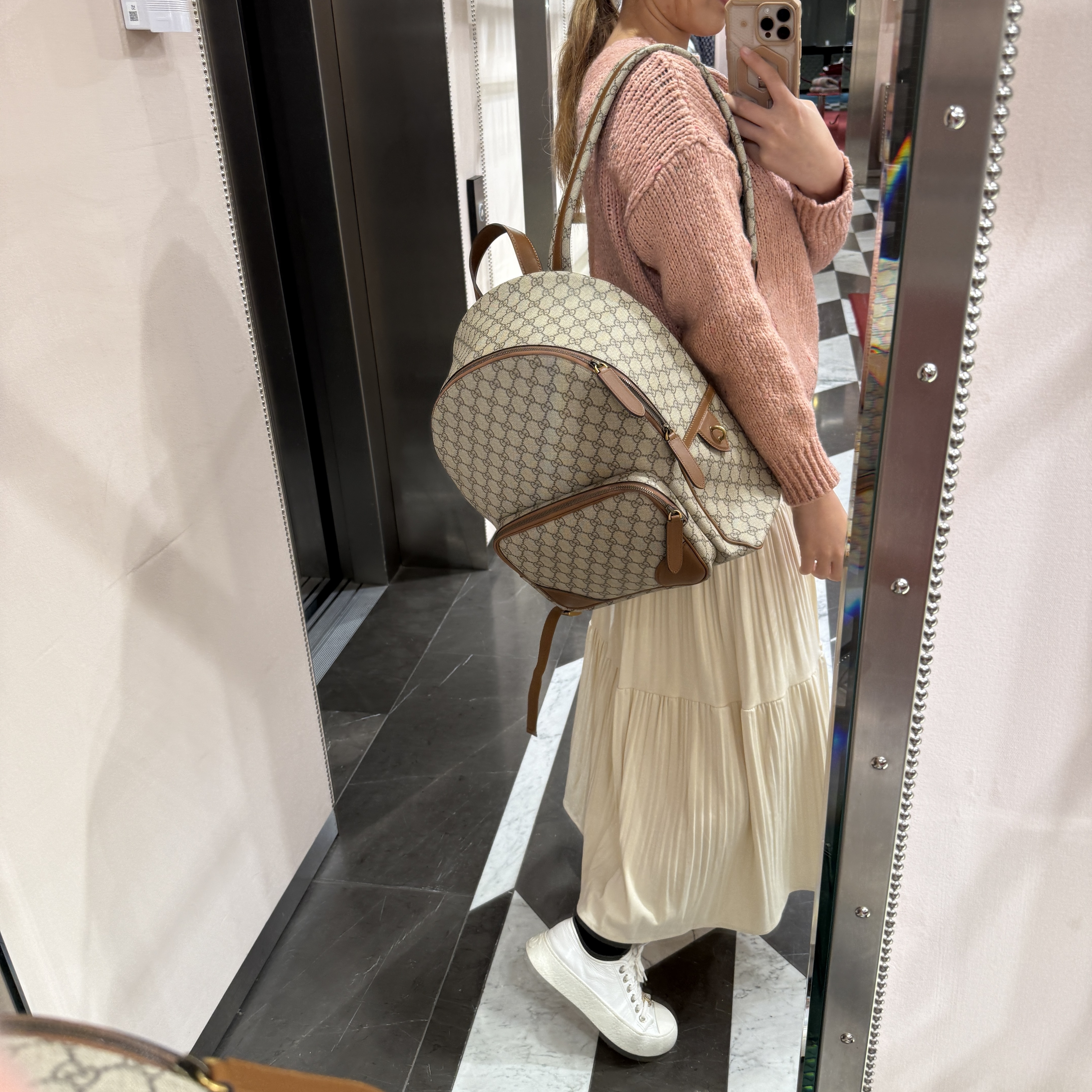 Gucci bag GG Emblem medium backpack Tan 821159