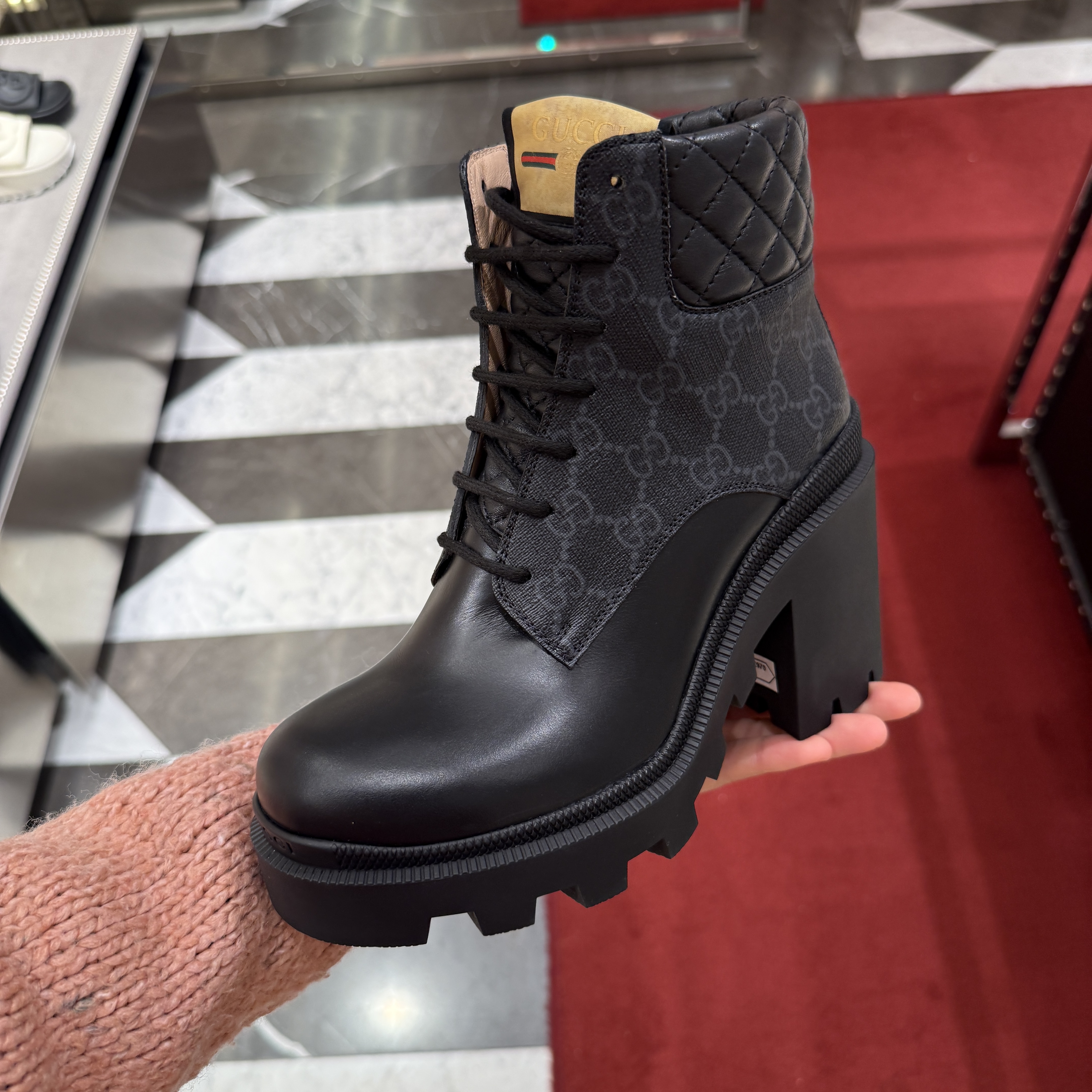 Gucci GG Supreme Trip High heels boots black 843226