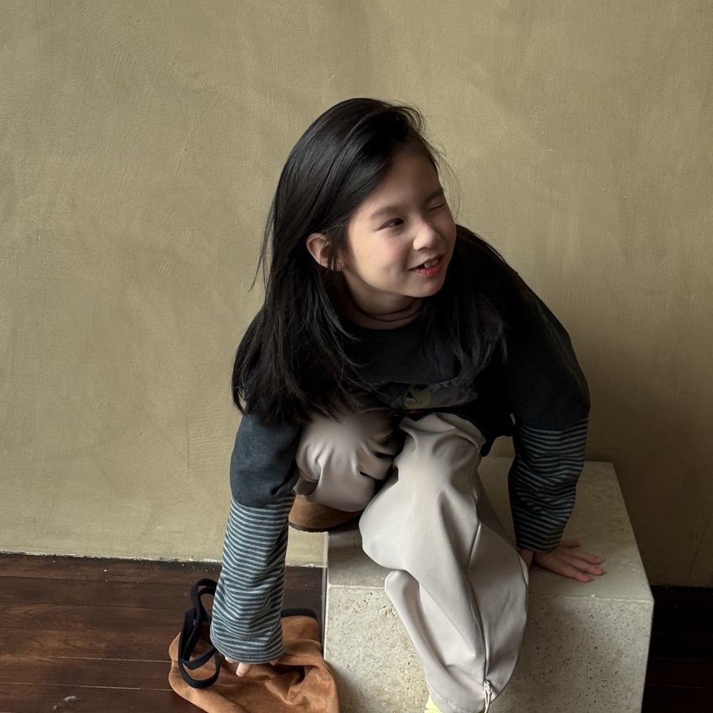 熊熊條紋袖假兩件上衣