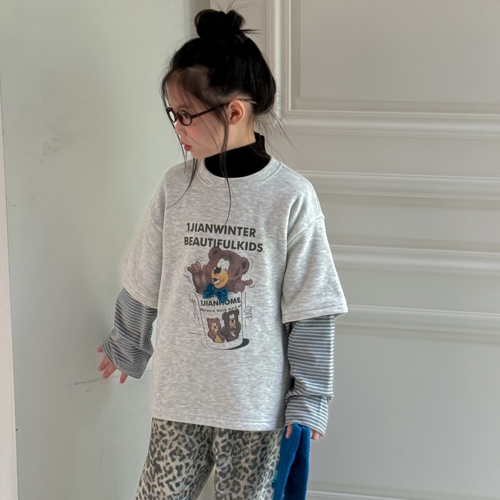 熊熊條紋袖假兩件上衣