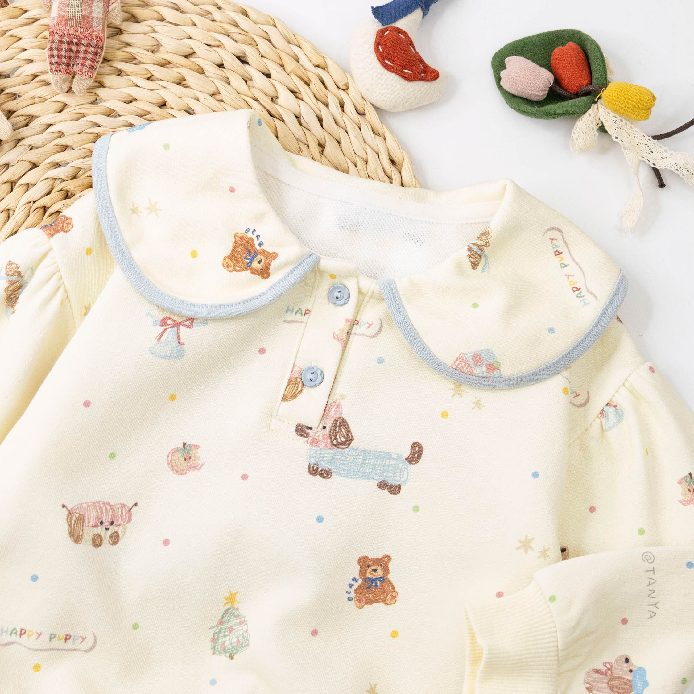 【H55597】可愛塗鴉風格翻領上衣