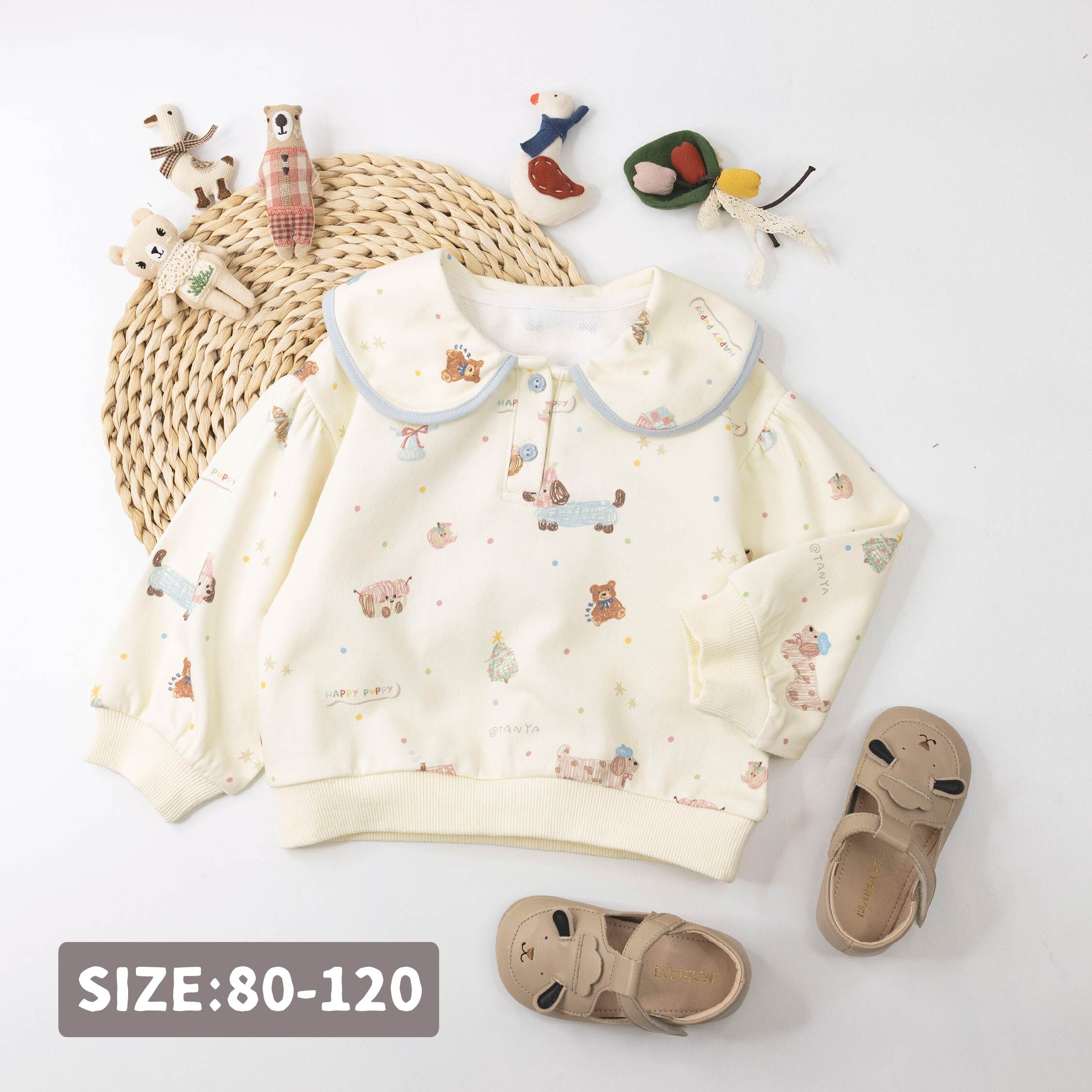 【H55597】可愛塗鴉風格翻領上衣