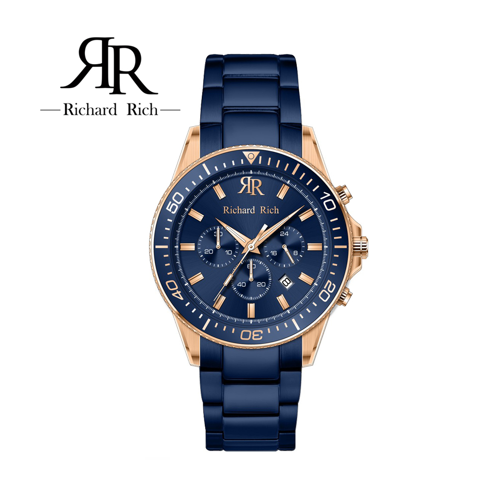 【Richard Rich】11代 真三眼 帶日期 單向旋轉錶圈 夜光指針 不鏽鋼/皮革 手錶