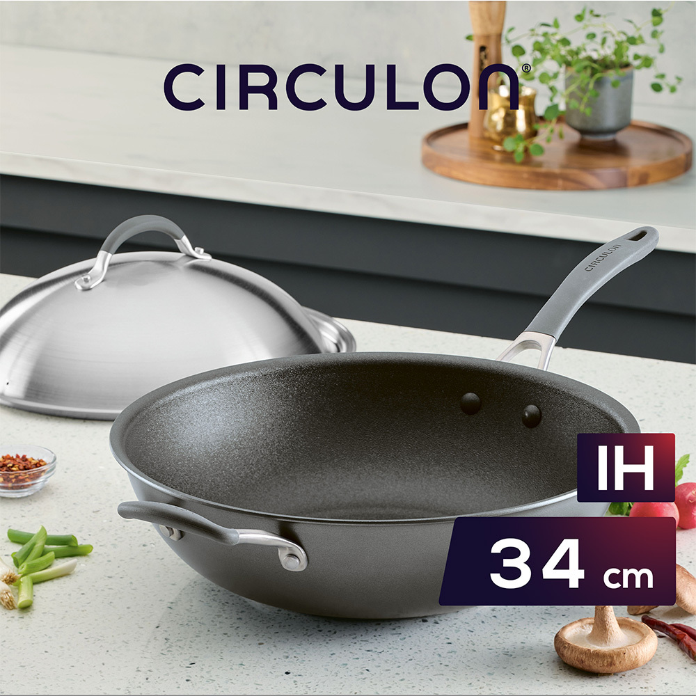 《CIRCULON A1系列》 極致抗刮不沾單柄中式炒鍋34CM(含蓋)