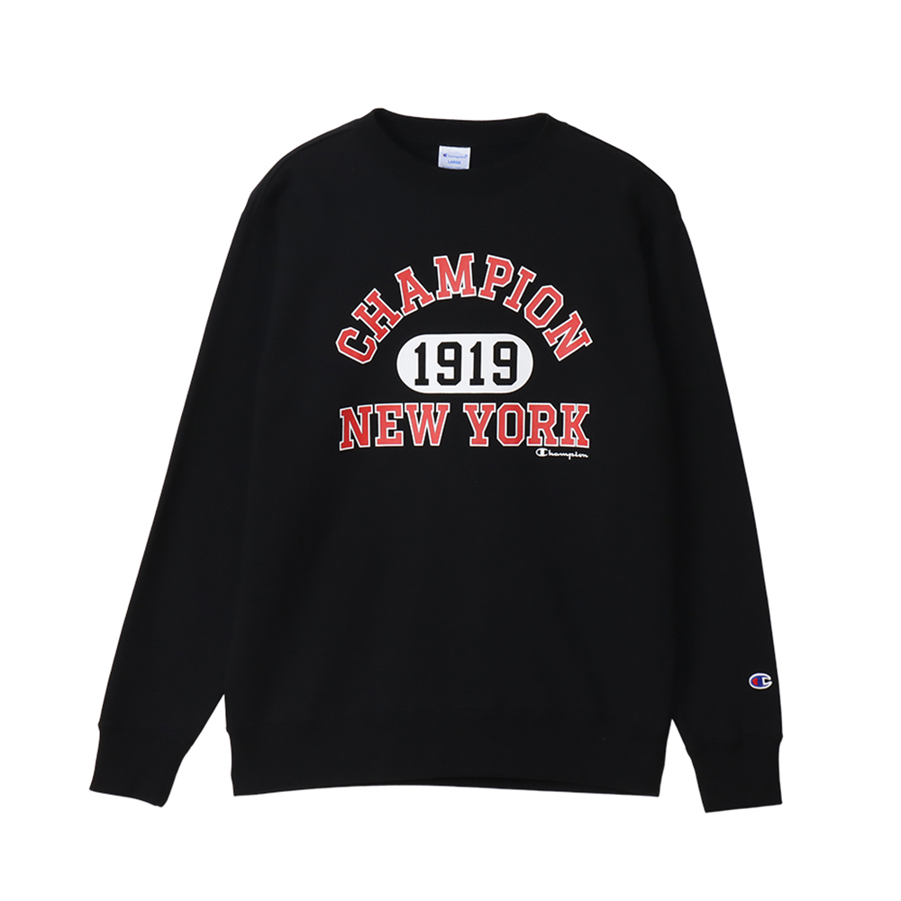 男款 -BASIC 印花長袖 大學T-黑色（C3-A010-090）