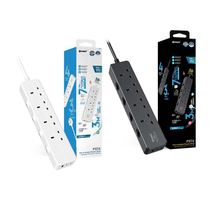 （2026新年限時優惠）XPower PST4 58mm 3米線長 7輸出PD 3.0獨立開關4頭拖板