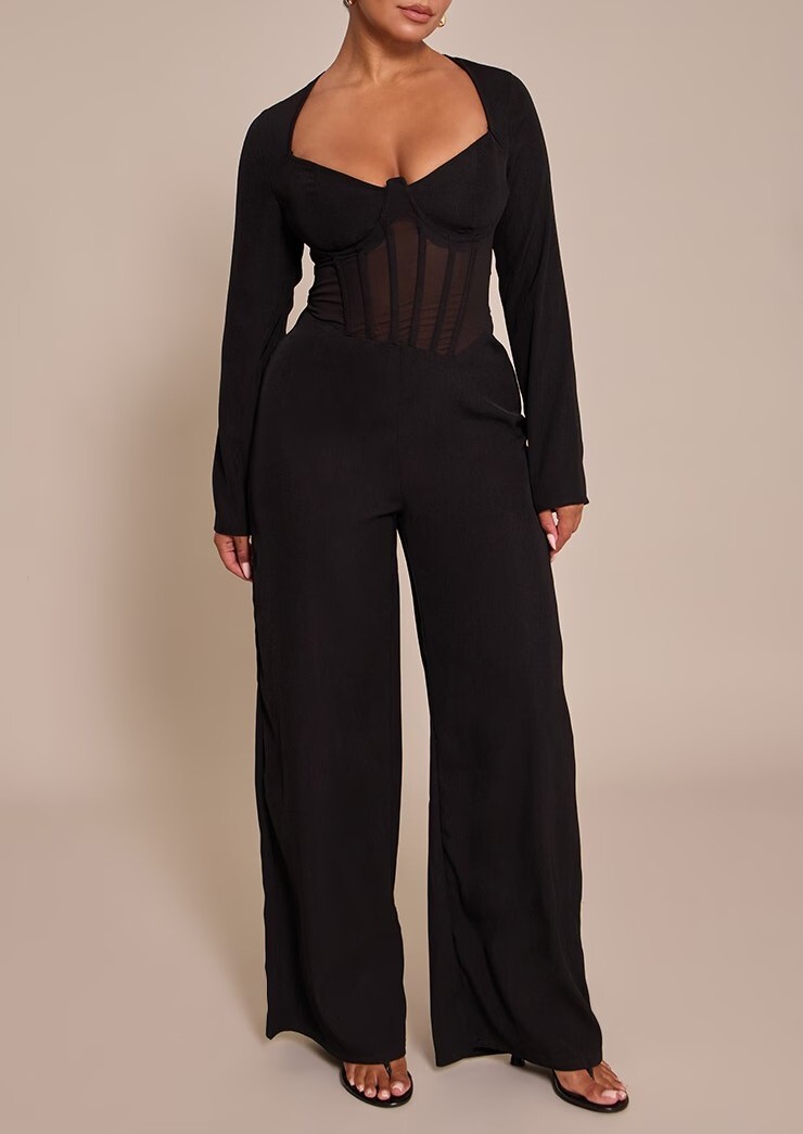 Charming Black黑色網紗馬甲連身長寬褲Jumpsuit