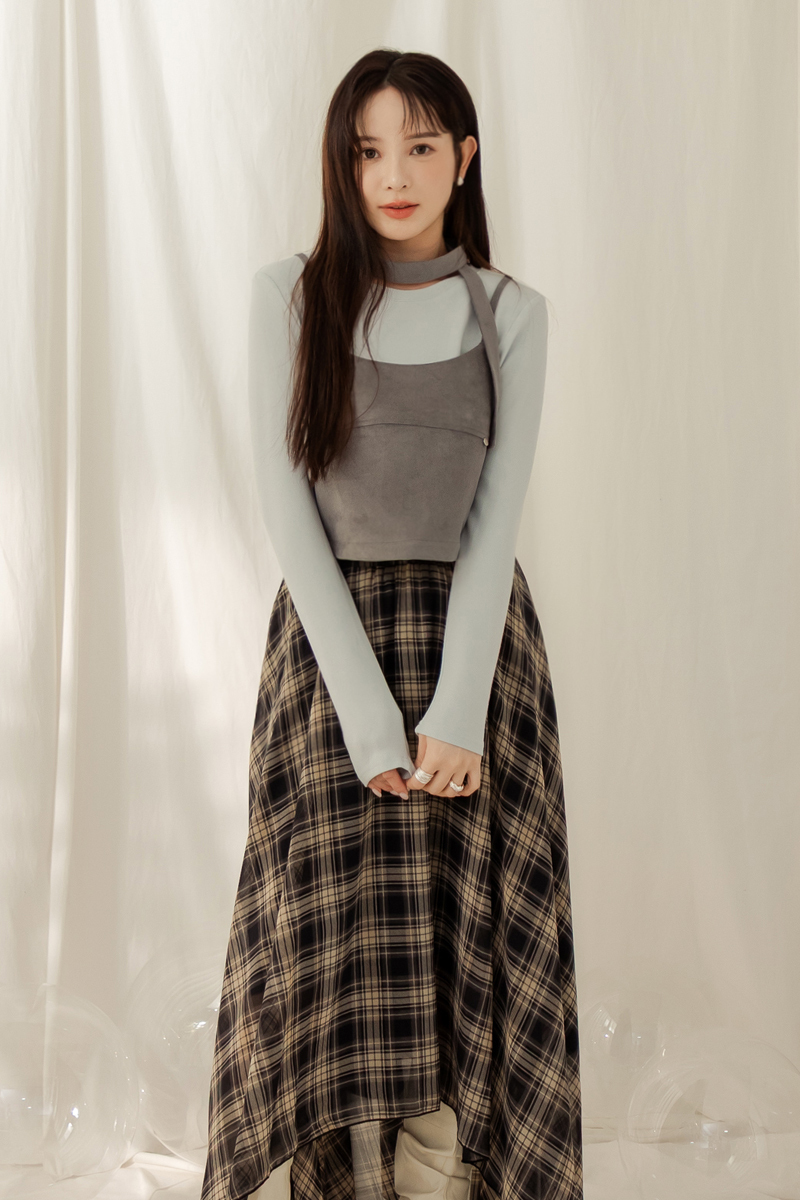 麂皮背心兩件式上衣(附頸帶)