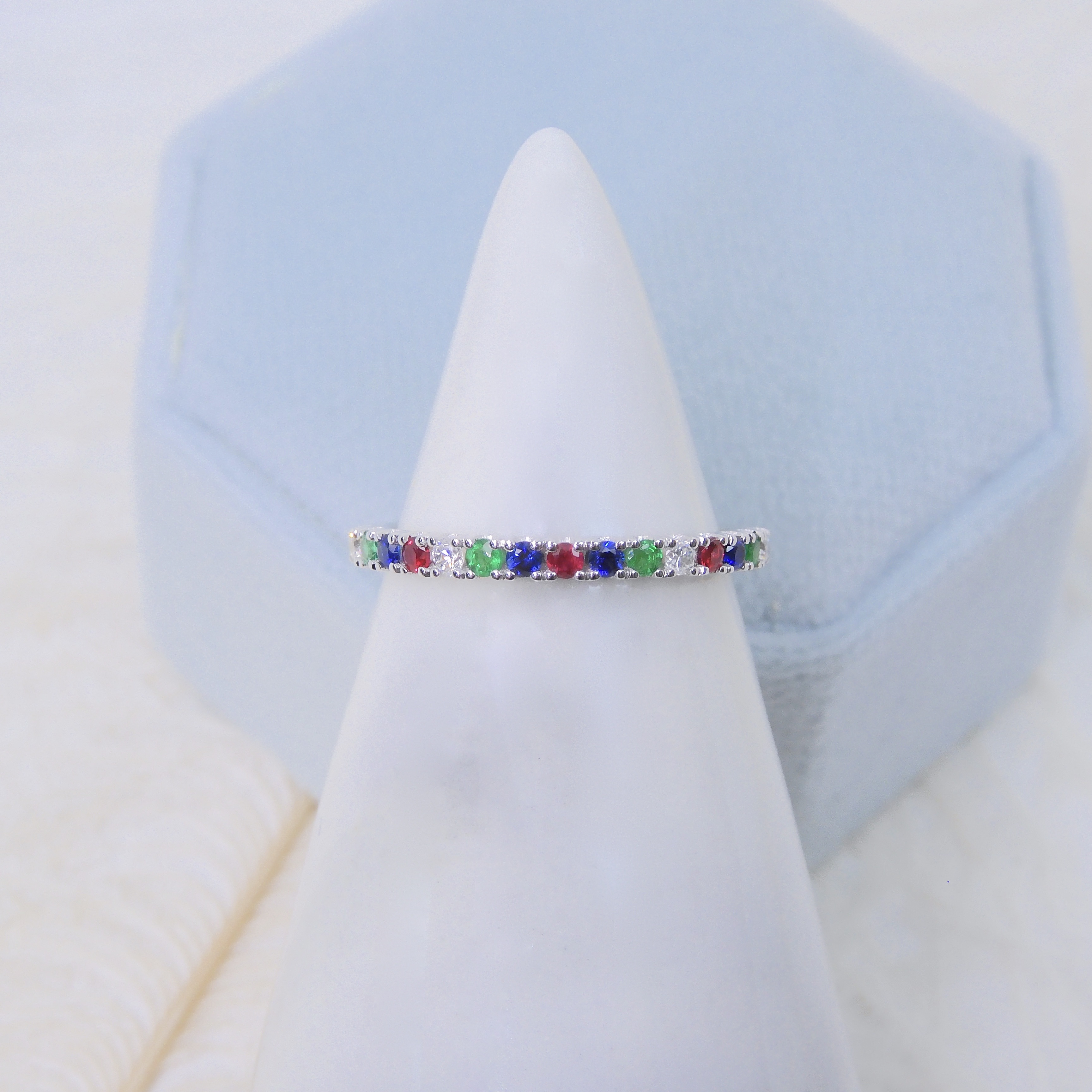 訂製 18K金 0.19ct 紅寶, 藍寶 & 綠寶戒指