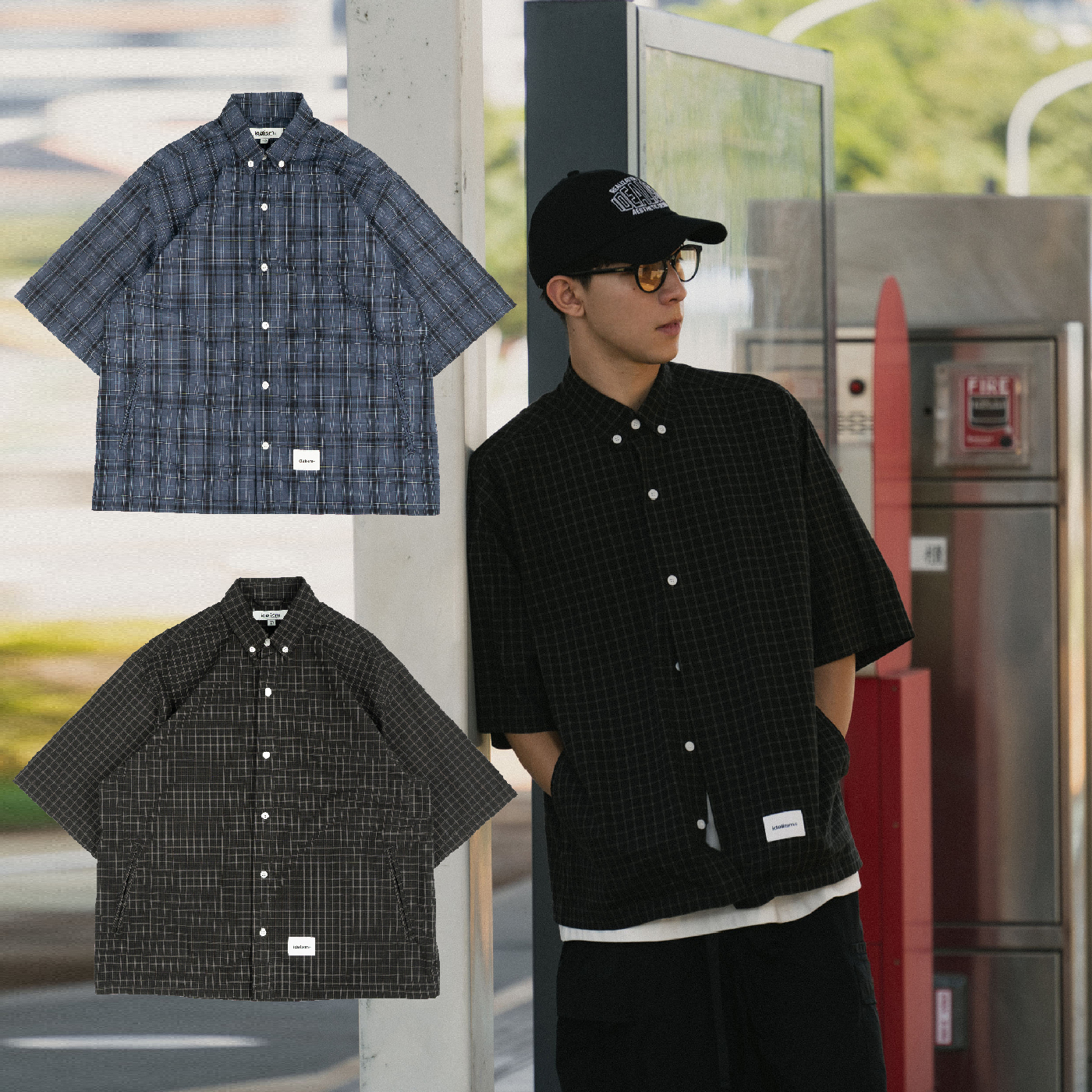 idealism Plaid Shirt 棕色 藍色 格蘭紋 短袖 襯衫【ID25071】