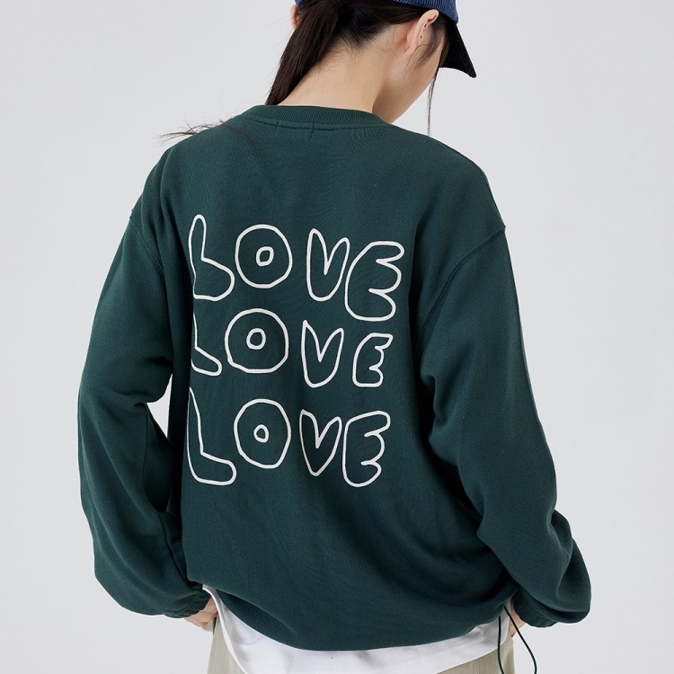 韓國 ooowl 寬鬆抽繩長袖大學T LOVE LOVE LOVE 綠