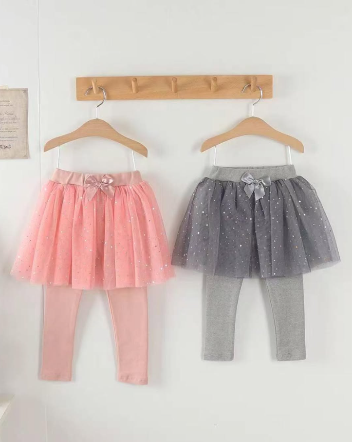 紫灰緞帶蝴蝶結紗裙內搭褲