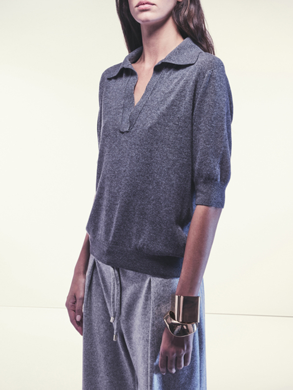 LIVIANA CONTI  POLO領五分袖針織上衣(灰)