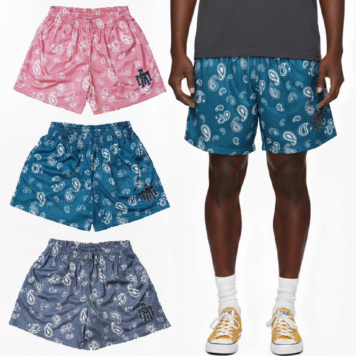 MTA PAISLEY PATTERN SHORT 灰藍色 青綠色 粉色 透氣 網眼 運動 變形蟲 單層 網布 短褲【MT25P006】