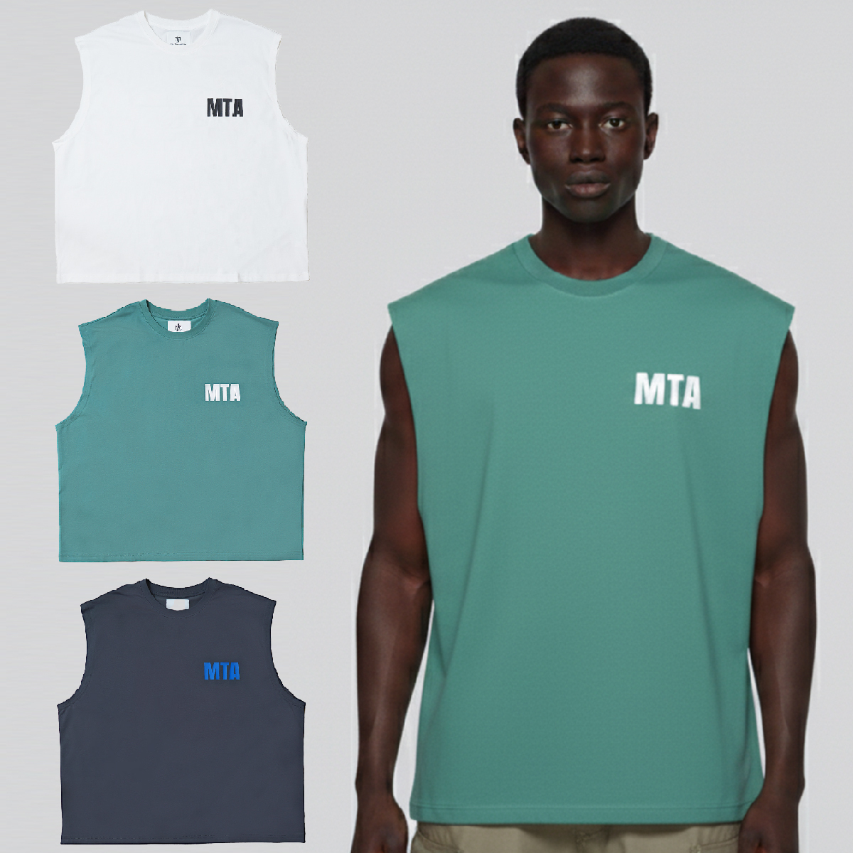 MTA BASIC VEST 深灰色 白色 綠色 印花 寬鬆 排汗 經典 背心【MT25T002】