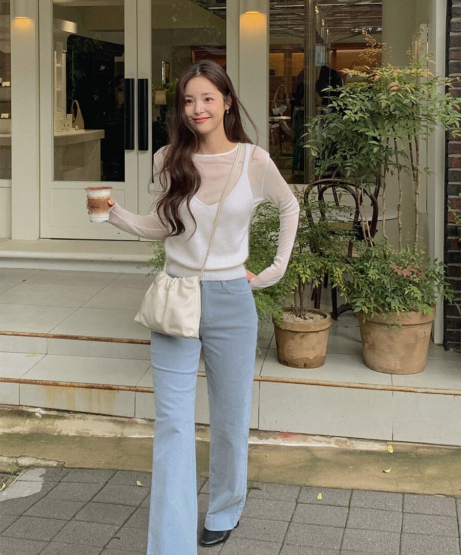 韓國Cherrykoko授權 秋冬燈芯棉織紋彈性腰帶直筒褲