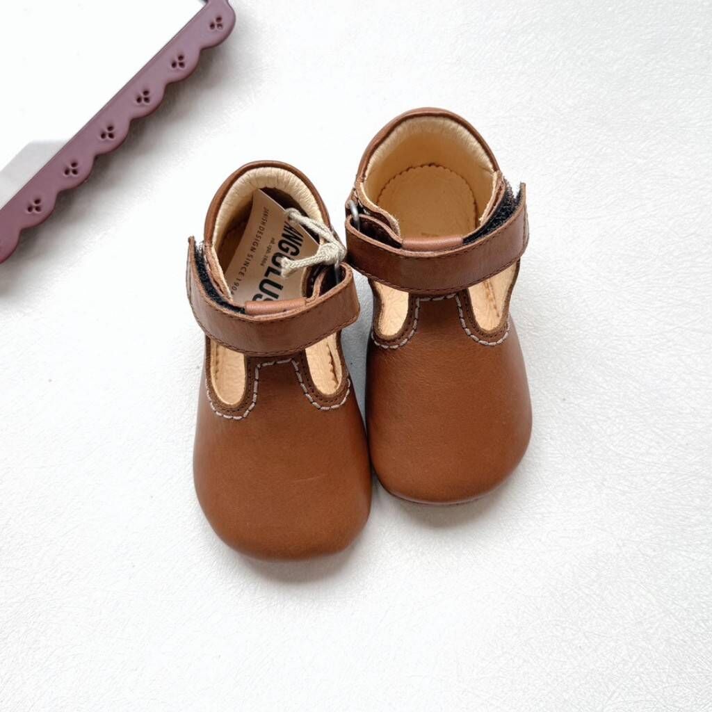 ANGULUS 基本百搭學步鞋 Prewalker with decorative contrast stitching - Cognac