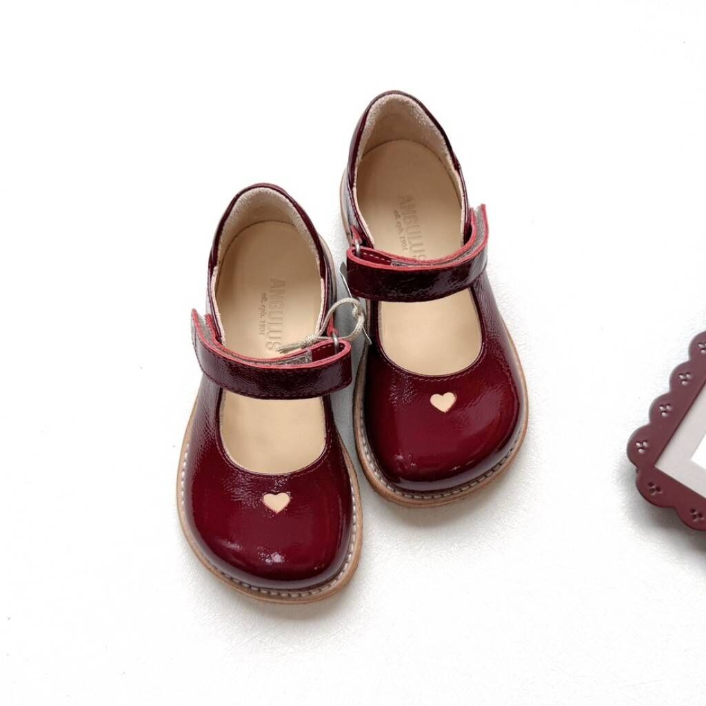 ANGULUS 亮面瑪莉珍愛心鞋 Mary Jane with heart and velcro closure - Cranberry