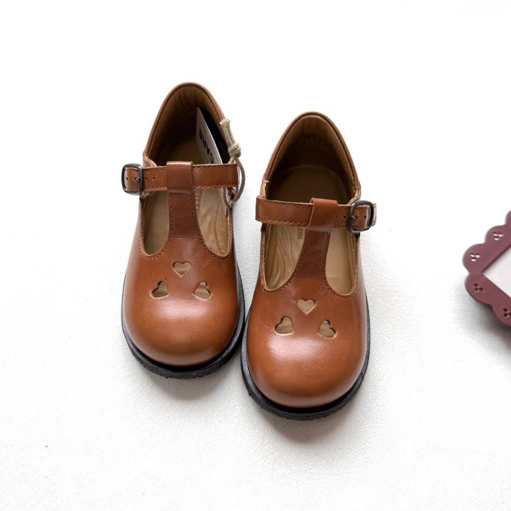 ANGULUS 瑪莉珍簍空愛心鞋 Mary Jane with die-cut hearts - Cognac(現貨-瑕疵)